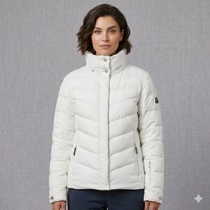 Bogner Fire + Ice White Down Puffer Jacket Womens US 10 Chevron Quilted Ski Snow